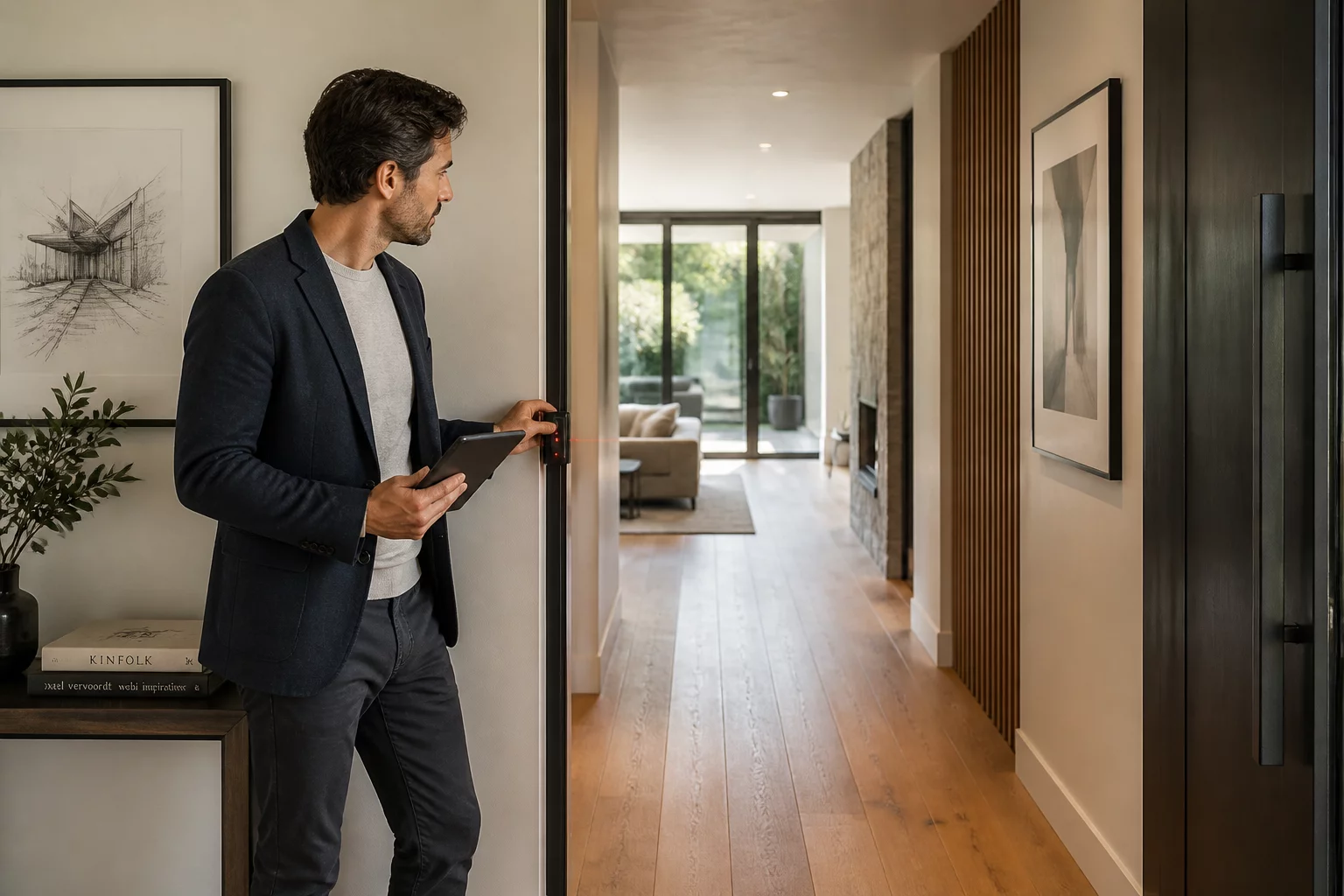Architectural researcher auditing sightlines on-site