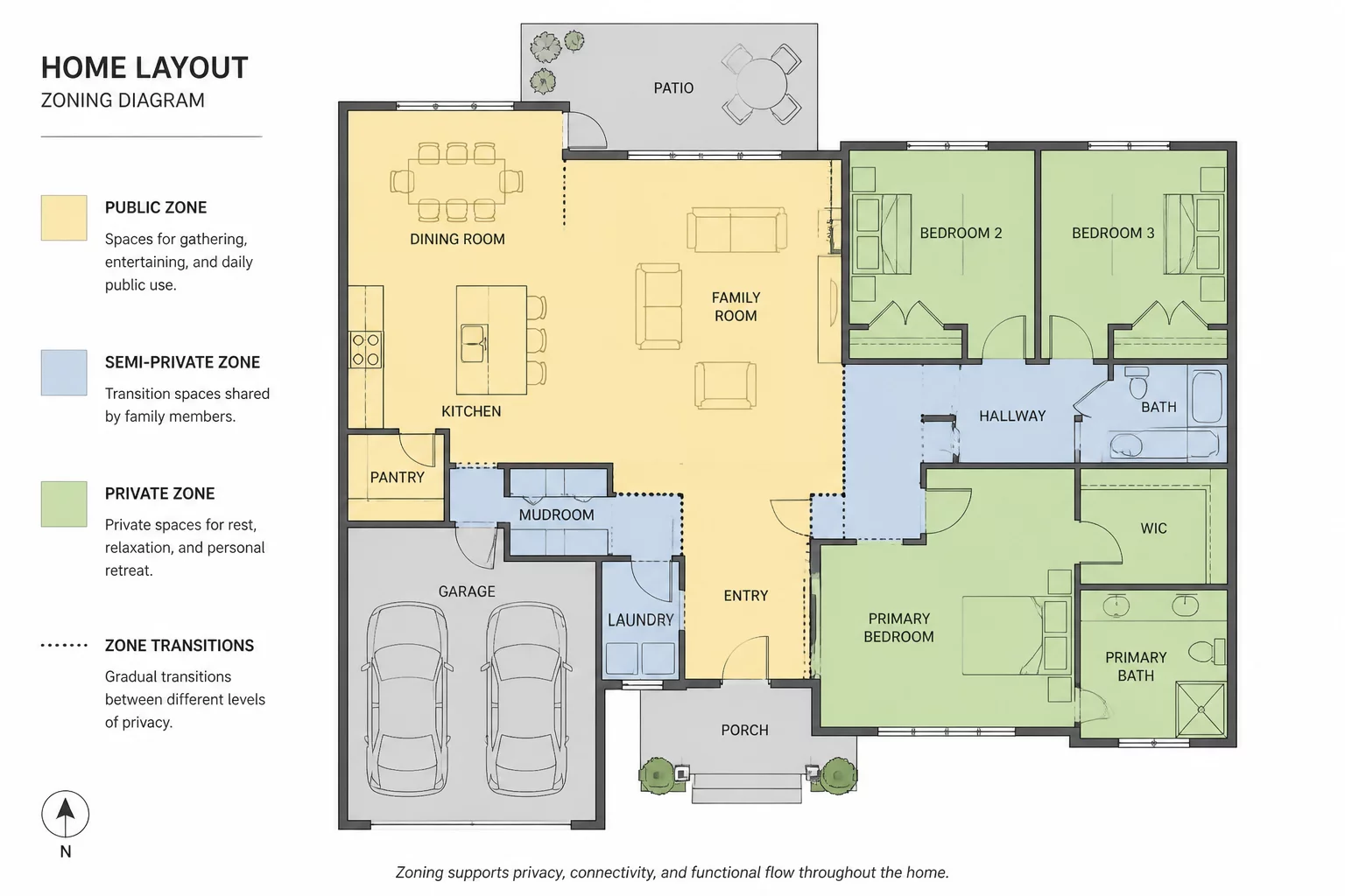 Family home privacy zones diagram